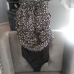 Polka Dot Black & Brown One-Piece Swimsuit